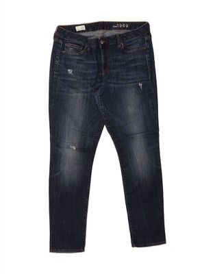 GAP Damen Distressed Skinny Jeans W32 L30 dunkelblau Baumwolle DO81