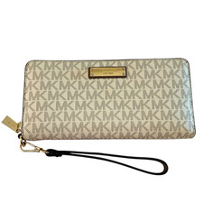 Michael Kors Jet Set Travel Large Continental Zip Wallet Clutch Wristlet Vanilla