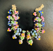  12 Vintage Artisan Lampwork Glass Beads Floral Raised Dot Olive Green
