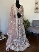 Heavy Designer Lehenga Choli 42 Net Unique Blouse Cut Bridal Wedding Worn Once