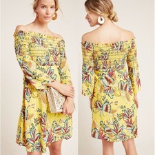 FARM Rio x Anthropologie | Bria Off Shoulder Smocked Dress Tropical Yellow | M