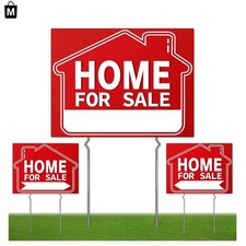 For Sale by Owner Yard Sign 3 Pack , 18" X 14" Double-Sided Yard Signs with Met