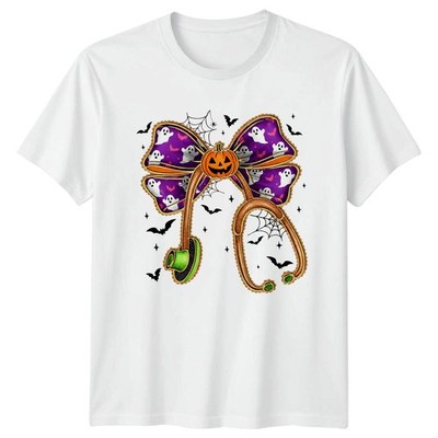Halloween Gesundheitswesen Stethoskop Kürbis Geister Fledermäuse Herren Damen Grafik T-Shirt