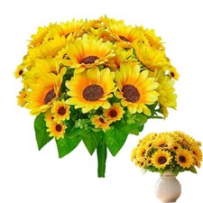 Chovize 2Pcs Artificial Sunflowers, Realistic Fake Sunflower Large, Yellow