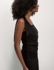 Marks & Spencer Womens Linen Shift Midi Broderie Dress in Black - M&S
