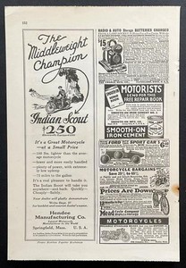 1923 Indian Scout Motorcycle print AD “The Middleweight Champion” Hendee