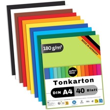 perfect ideaz 40 Blatt Tonkarton A4 Bastelkarton 10 Farben 180g Karton bunt DIY