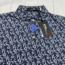 RLX Ralph Lauren Golf Performance Polo Medium M Navy Floral Print Wicking