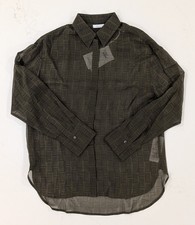 FERRAGAMO Olive Green Sheer Monogram Silk Blouse Shirt US 6 NWT