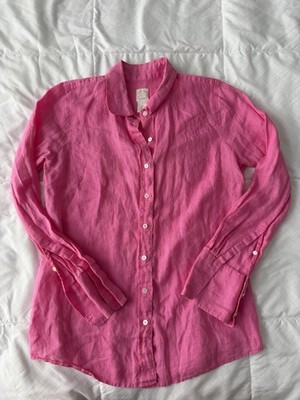 J. Crew Perfect Shirt 100% Linen Button Down Long Sleeve 4 Hot Pink Work Office