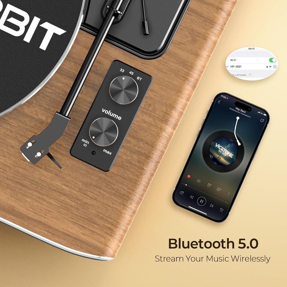 Fancy Rabbit HP-H2501 Retro Bluetooth Vinyl Record Player with Speakers ...