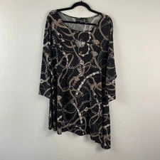 Attitudes by Renee Como Jersey Asymmetric Tunic w/ Keyhole Neck Black Size 2X