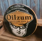 Vintage OILZUM MOTOR OIL White & Bagley Company Porcelain Metal Domed Sign