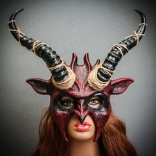 Bloody Red Demon Devil Satan Black Impala Horns Masquerade Party Costume Mask