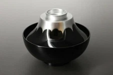 Owan Japanese soup bowl Echizen Lacquerware Lid Mt.Fuji motif Black Silver