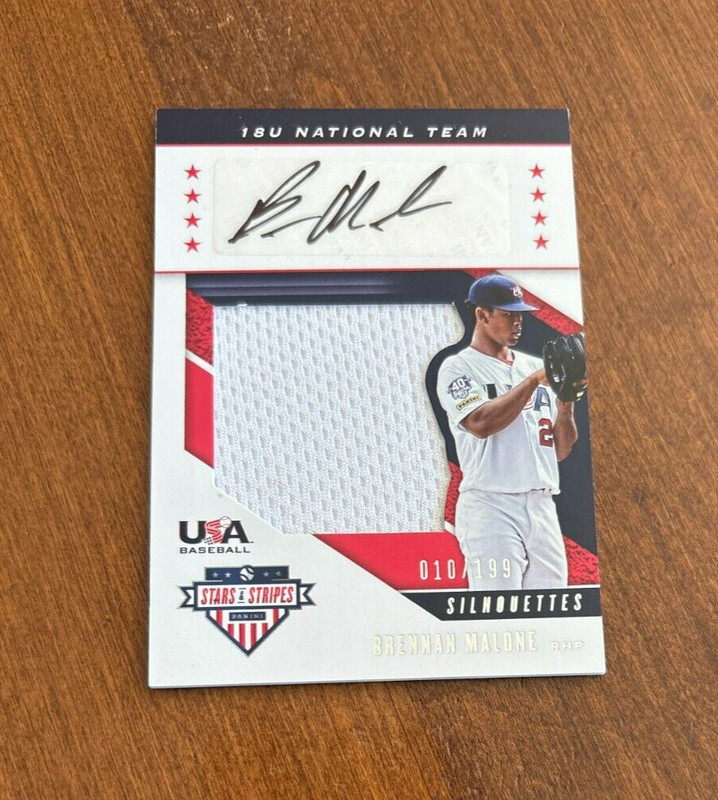Brennan Malone 2019 USA Baseball Game Patch Black Auto Diamondbacks Pirates /199