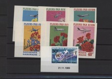 S44470 Gabon MNH Aircrafts Flowers Uno 7V IMPERFORATED
