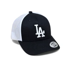 3D LA WHITE Embroidered on BLACK & WHITE Snapback Yupoong Trucker Style Hat NEW