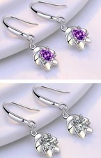 Silver Plated Drop Hook Stud Earrings Women Ladies Girls Jewellery Gift