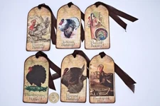 6~Primitive~Thanksgiving~Fall~Vintage Style~Linen Cardstock~Gift~Hang~Tags