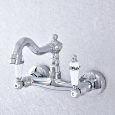 Polished Chrome Wall Mount Bathroom Basin Sink Tub Faucet Dual Handle Mixer Tap