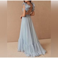 Mac Duggal 67911 Lace-Up Open-Back Formal Dress Powder Blue Size 8 NWT