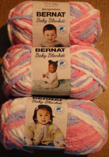 Lot of 3 Skeins, Bernat Baby Blanket Yarn, 3.5 oz, 72 yds, Pink / Blue