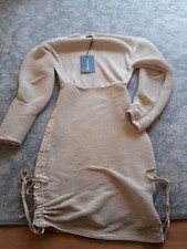 Pretty Little Thing Ladies Dress. Bodycon. Champagne. Ruched Sides. Size 10