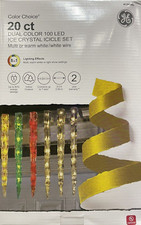 20 GE Color Choice Dual Color LED Icicle Lights w/8 Functions White/Multi-Color