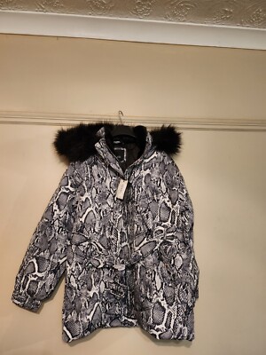 River Island Ladies Leopard Print Puffer Hooded Jacket, Size Uk10 UK