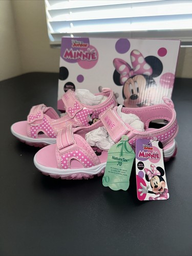 NWB Disney Minnie Mouse Pink Open Toe Hook and Loop Sandals Girls Sz 12 - Picture 3 of 12