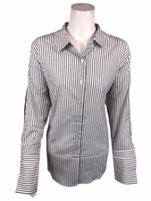 Attitudes by Renee Women's Parisian Button-Down Shirt Top Solid Black 12 Size