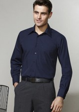 Biz Collection Men's Metro Long Sleeve Shirt Curved Hem Tailored Fit Poplin Fabr