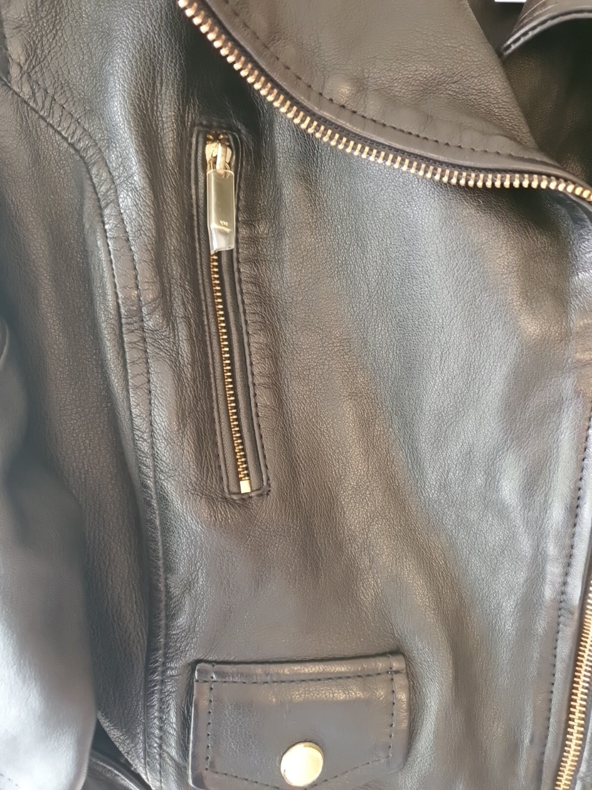 Karen Millen Leather Oversized Crop Washed Biker Jacket - Black - UK 8 image 3