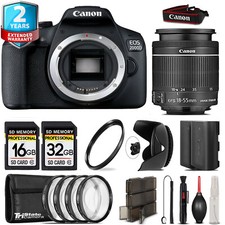 Canon EOS 2000D Rebel T7  18-55mm IS STM 4PC Macro Kit Extra Battery - 48GB