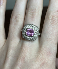Sterling Silver Square Cushion Cut Pink Sapphire Center Crystal Halo Ring 7