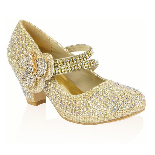 GIRLS DIAMANTE SHOES WEDDING PARTY BRIDESMAID LOW HEEL MARY JANE EVENING SANDALS - Picture 13 of 17