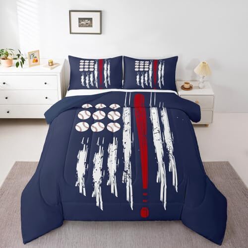 Baseball Comforter Set Size Gift for Baseball Lover Comforter Full Deep Blue - Picture 7 of 8