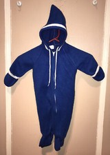 Vintage 1990's Blue  White Fleece Hooded Baby Bunting 9-18 Mos