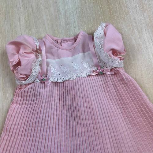 Vintage Peaches 'N Cream Pink Lace Accordion Baby Girl Dress Size 12M - Picture 2 of 8