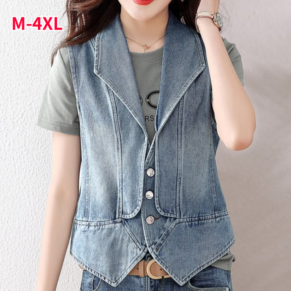 Gilet In Denim Corto Da Donna, Stile Retro, Con Fibbia, Manica Corta, Vita Corta, Vari Colori (nero, Blu, Rosso, Bianco)