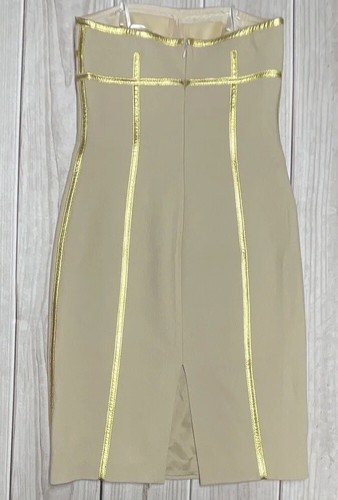 Michael Kors Kleid Größe 8 trägerlos hellbraun beige & gold Schurwolle & Elasthan - Bild 8 von 11