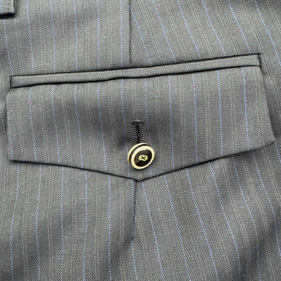 Pantalones de vestir ESCADA para mujer 44 negro azul a rayas pura lana rectos 32 x 29 Foto 3 de 4