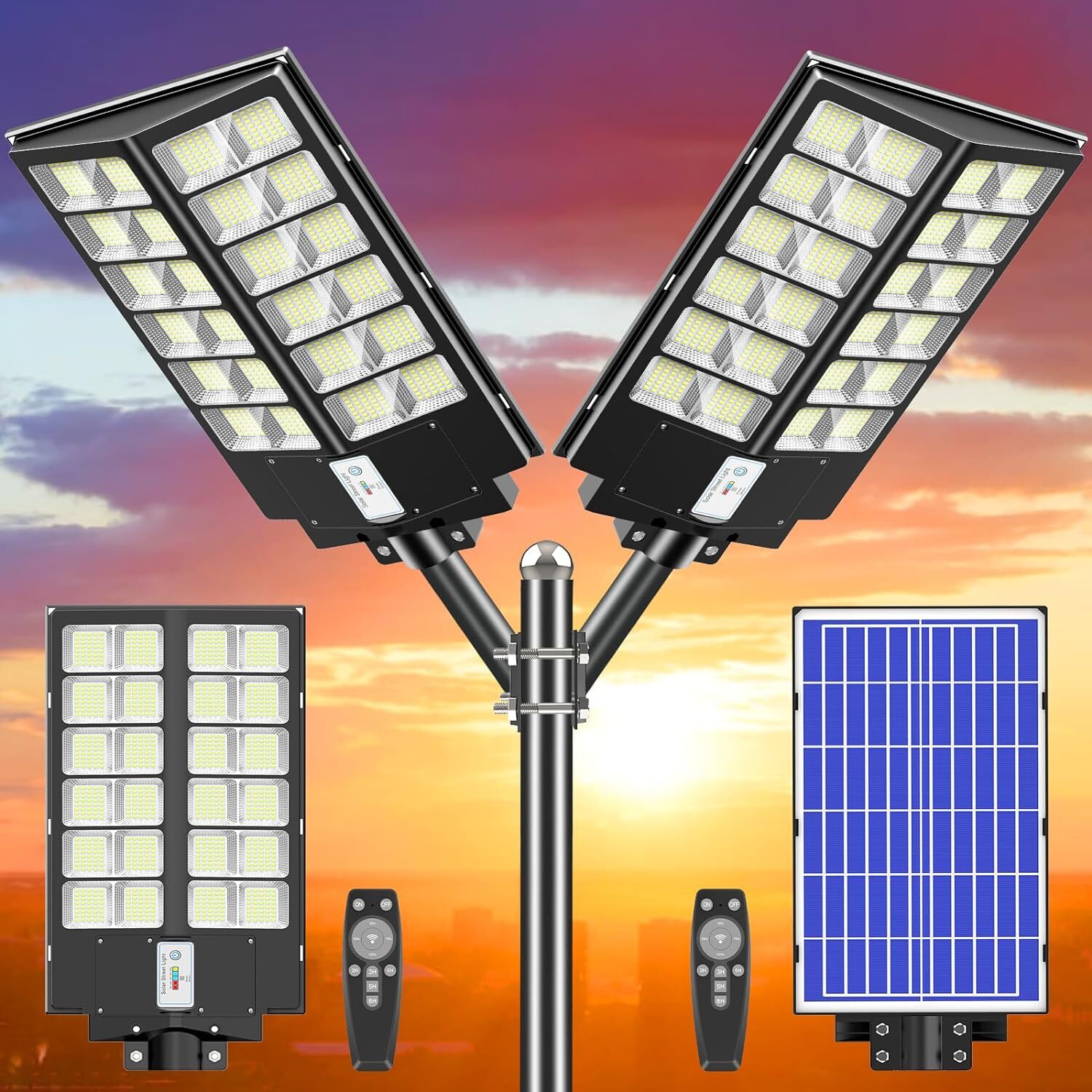 2X Solar Street Lights Commercial 6500K for Basketball Court Road Playground US