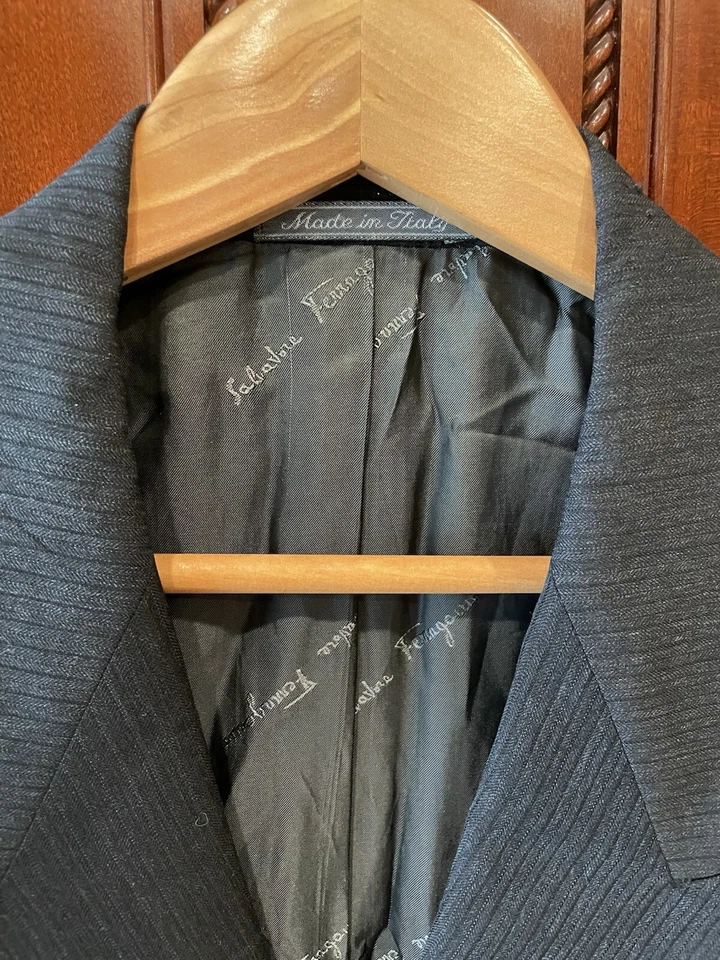 Chaqueta SALVATORE FERRAGAMO Hombre Lana Super 120 Gris Carbón Doble Pecho 42R Foto 2 de 4