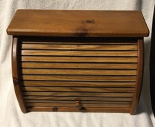 Vintage Wooden Roll Top Bread Box Rectangle Bin Kitchen Cabinet 16.5 x 10.5