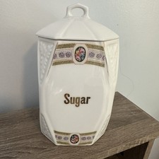 German Bavaria Sugar Canister Ceramic 8 with Lid Lusterware Floral Gold