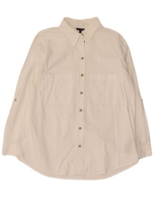 Massimo Dutti Damen Langarmshirt EU 44 XL Weiß Baumwolle DR09