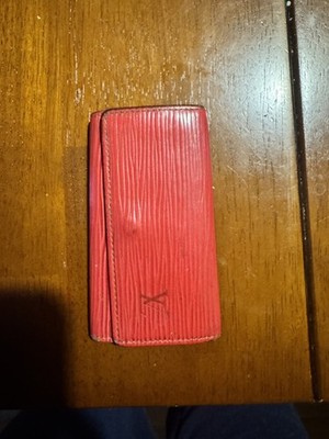 Louis Vuitton LV EPI Red Leather 4 Brass Key Holder Trifold Wallet Keyring