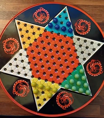 VTG Chinese Checkers & Checkers Round Metal Board Tin Litho OHIO ART RETRO GAMES